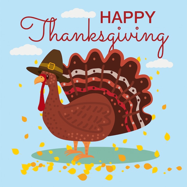 Premium Vector | Happy thanksgiving celebration with cartoon turkey and ...