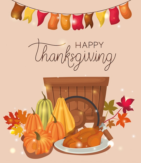 Happy thanksgiving day , autumn season holiday greeting and traditional   illustration Premium Vecto