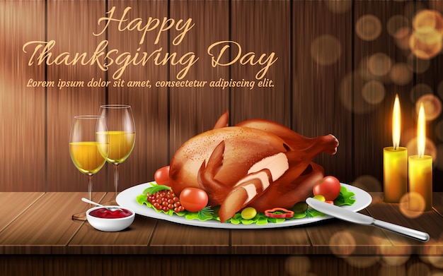 Happy Thanksgiving day background. Traditional
holiday dinner, roasted turkey with vegetables