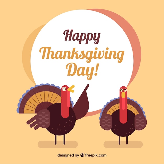 Happy thanksgiving day background with friendly\
turkeys