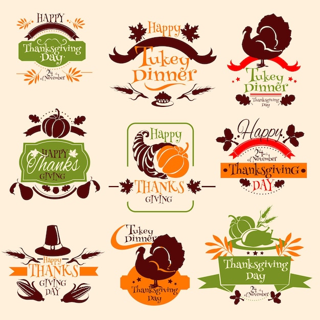 Premium Vector | Happy thanksgiving day celebration emblems for ...