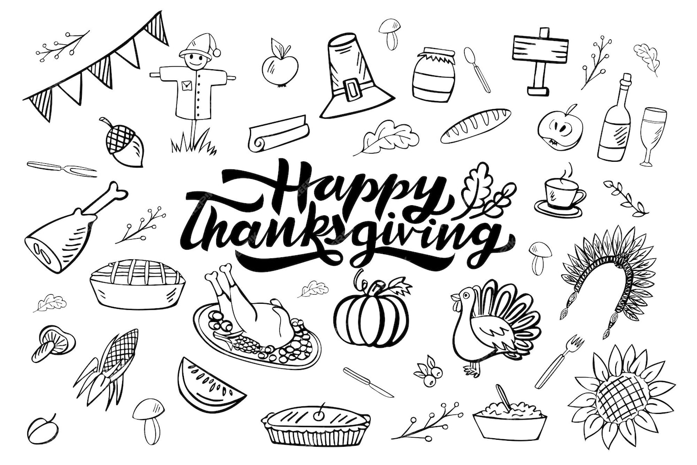 Premium Vector | Happy thanksgiving day hand drawn doodle set of 36 ...