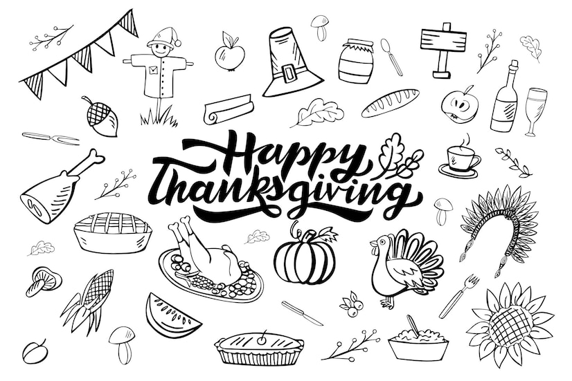 Premium Vector Happy thanksgiving day hand drawn doodle set of 36