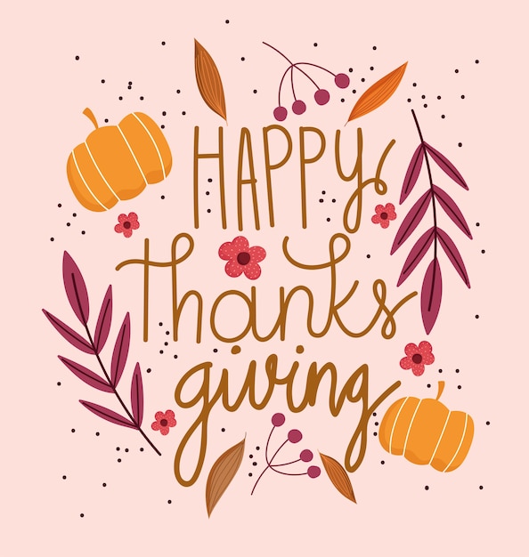 Premium Vector | Happy thanksgiving day, text with pumpkins flowers ...