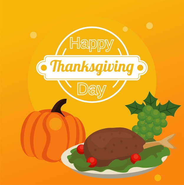 Premium Vector | Happy thanksgiving day with turkey food and pumpking ...