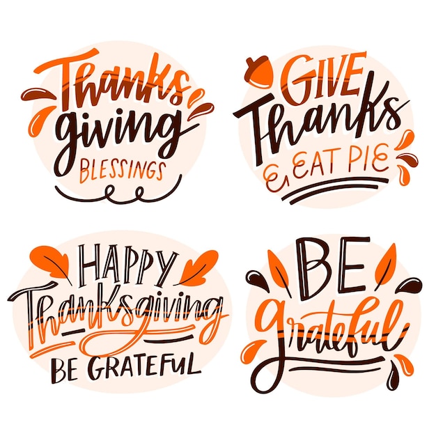 Free Vector | Happy thanksgiving lettering badge set