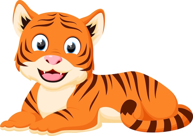 Happy tiger cartoon relaxing | Premium Vector