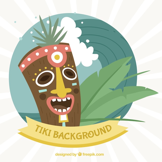 Free Vector | Happy tiki mask with palm leaves and wave