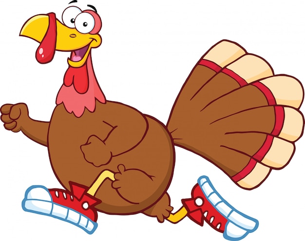 Download Happy turkey bird cartoon character jogging | Premium Vector
