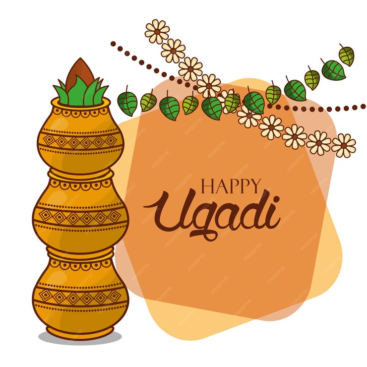 Premium Vector | Happy ugadi card floral garland kalash decorative