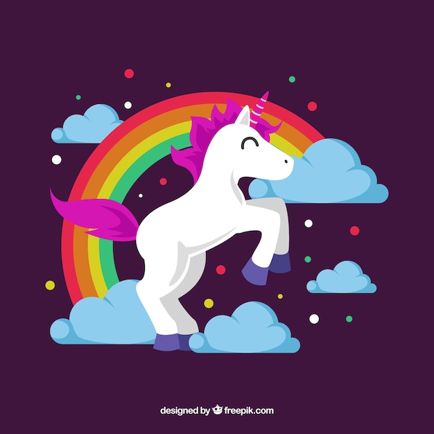 Happy unicorn and rainbow with flat design Vector | Free Download