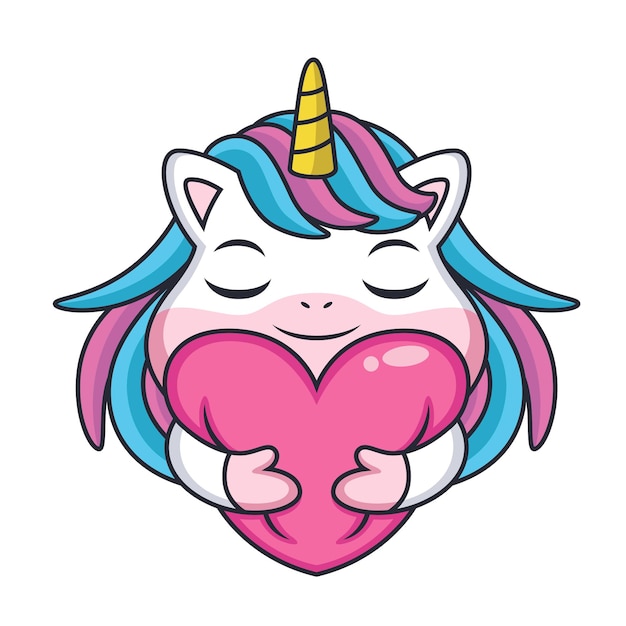 Premium Vector | Happy unicorn cartoon with cute expression and loves