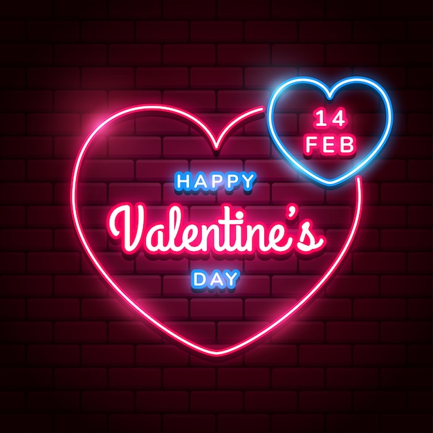 Premium Vector | Happy valentine's day background with bright pink neon ...