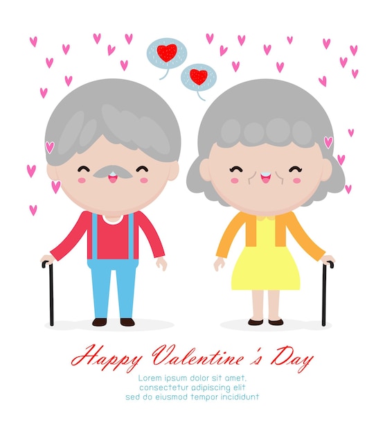 Download Premium Vector Happy Valentine S Day Concept Grandparents Are Together Forever In Love Old Aged Man And Woman Funny Couple Flat Cartoon Style On White Background