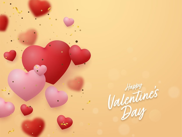 Download Premium Vector | Happy valentine's day font with glossy hearts decorated on yellow background.