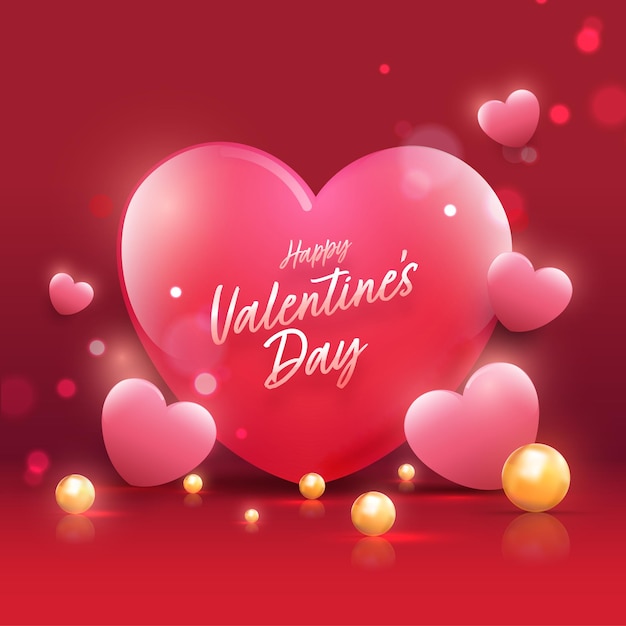 Download Premium Vector | Happy valentine's day font with glossy hearts and golden pearls decorated on ...