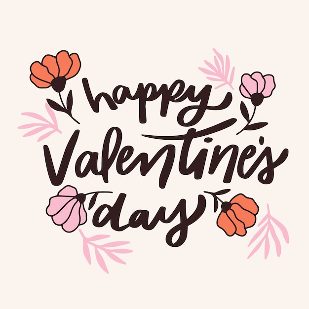 Download Happy valentine's day lettering with flowers Vector | Free ...