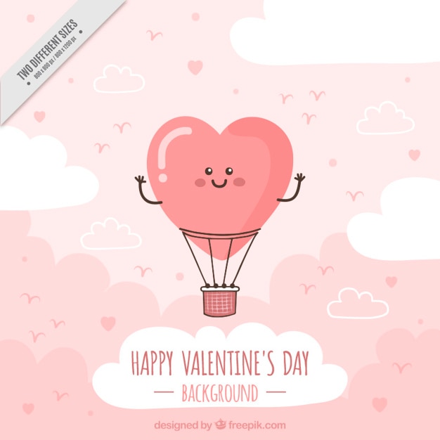 Download Happy valentine's day with smiling hot air balloon Vector ...