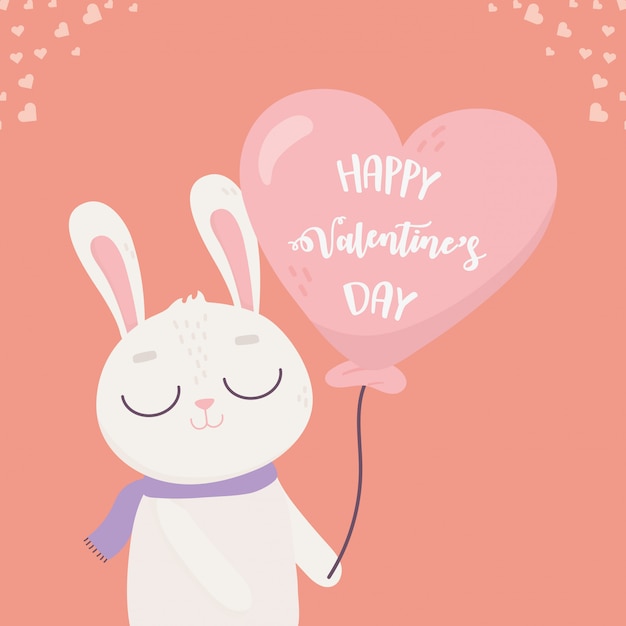 Premium Vector Happy Valentines Day Cute Bunny With Balloon Shaped Heart Love 