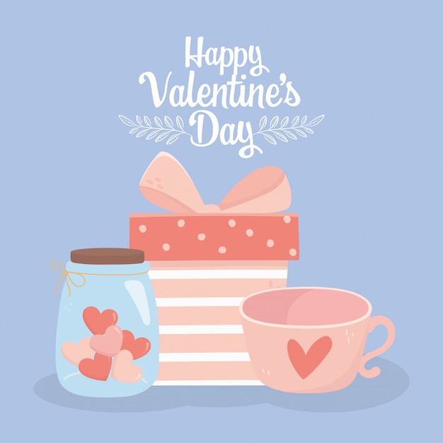 Premium Vector | Happy valentines day gift box coffee cup ...