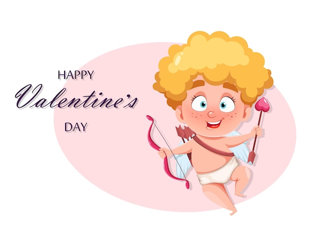 Premium Vector Happy Valentines Day Greeting Card With Cute Funny Cupid