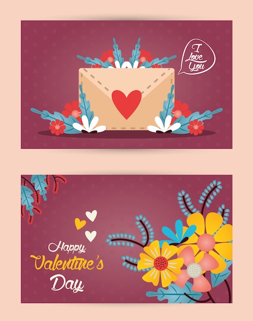 Happy valentines day set cards illustration Premium Vector