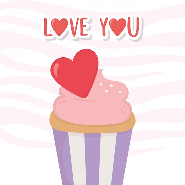 Premium Vector | Happy valentines day, sweet cupcake with red heart ...