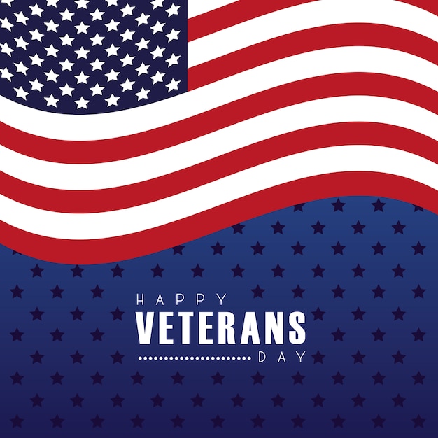 Premium Vector | Happy veterans day card with usa flag in starry ...