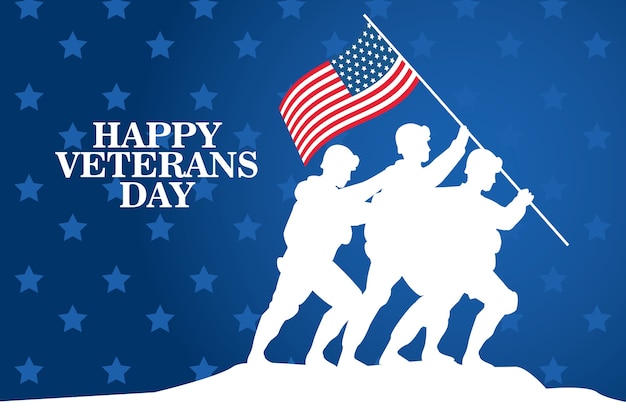 Premium Vector | Happy veterans day celebration with soldiers lifting ...