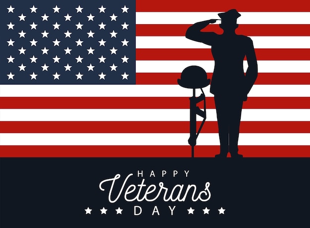 Premium Vector | Happy veterans day lettering in poster with officer ...