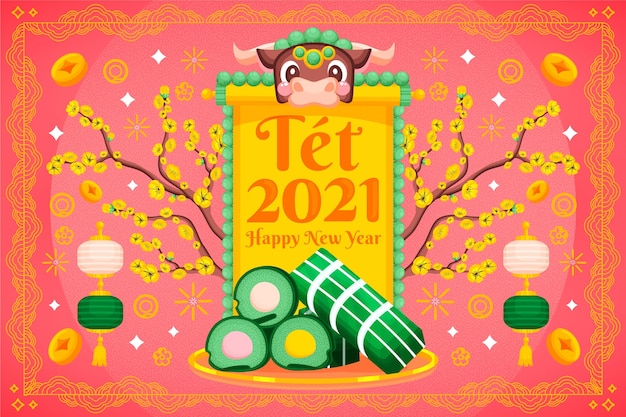 Free Vector Happy Vietnamese Lunar New Year With Tet Cake