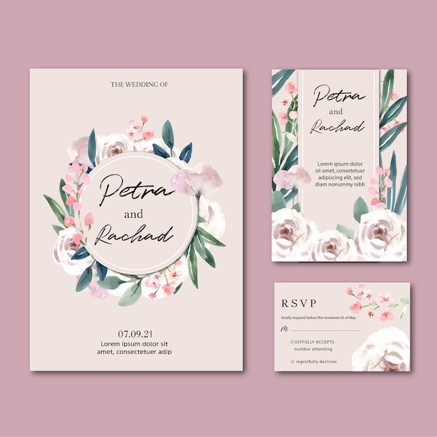 幸せな結婚式カード花の庭の招待状カード結婚 Rsvpの詳細 無料のベクター