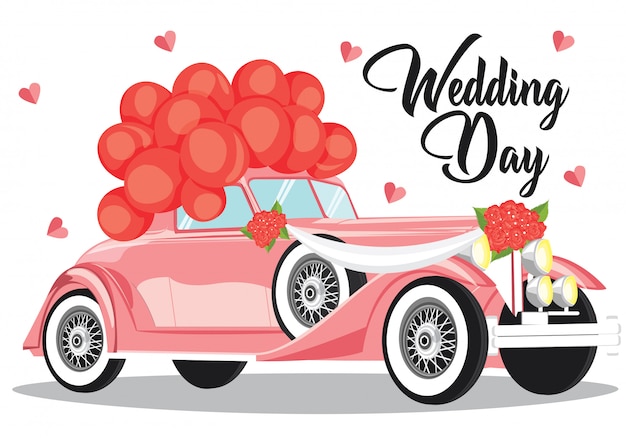 Download Happy wedding day with wedding car and balloon | Premium ...