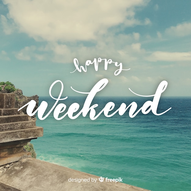 Happy weekend lettering with photography background Vector | Free Download