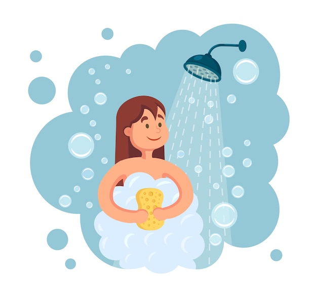 Premium Vector | Happy woman taking shower