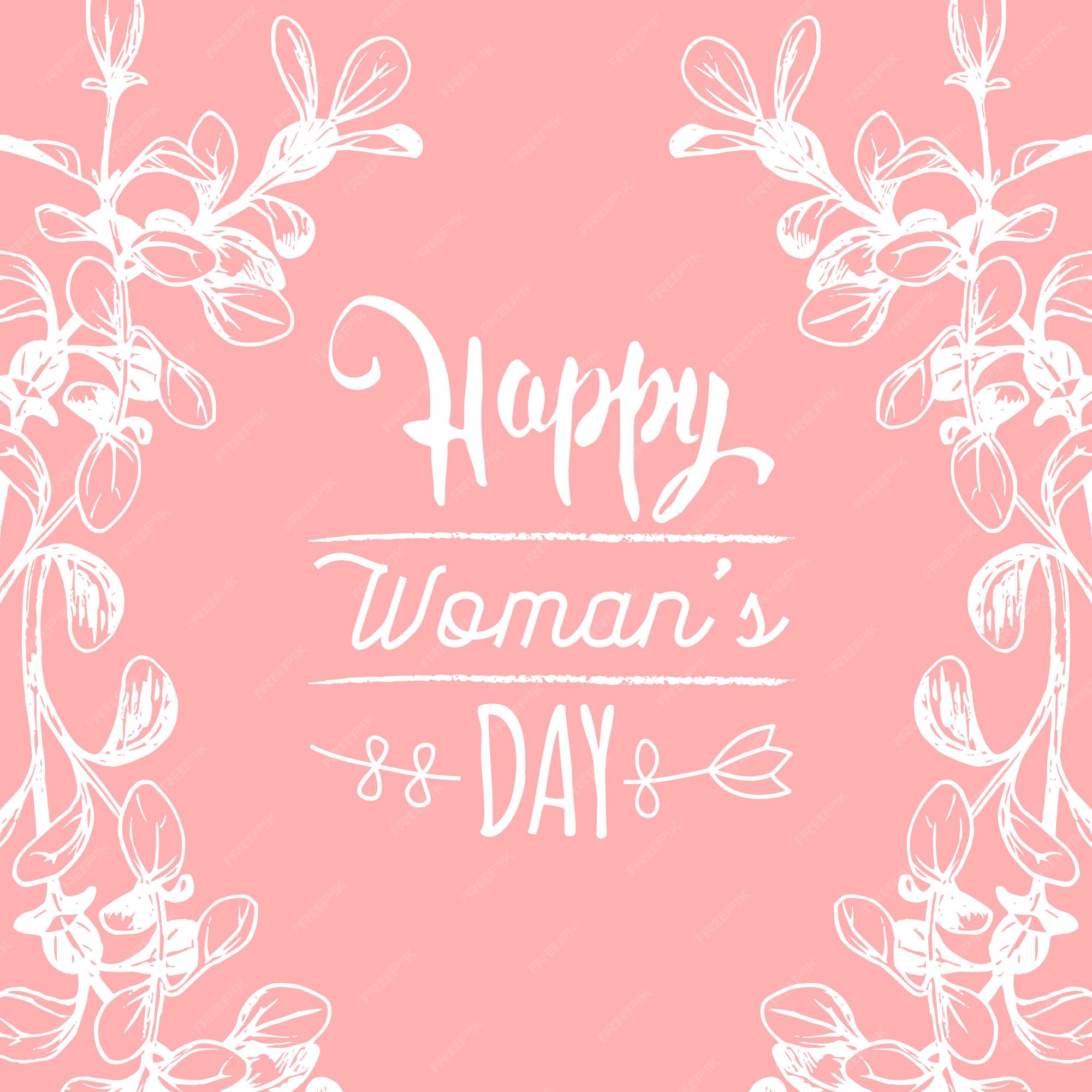 Premium Vector Happy Womans Day Handwritten Lettering Card Vintage Floral Background Vector 3817