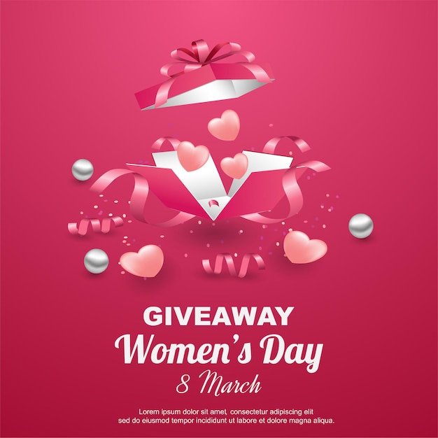 Happy women's day giveaway with open gift box Premium Vector