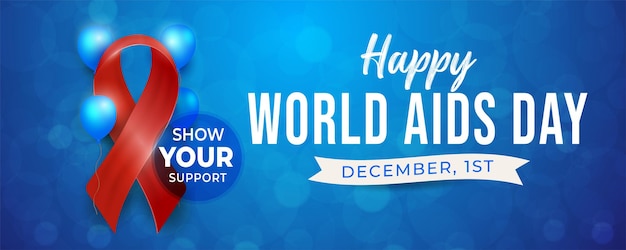 Premium Vector | Happy world aids day with 3d ribbon and balloons on ...