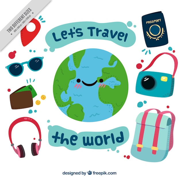 Download Vector Happy World Background With Travel Elements Vectorpicker