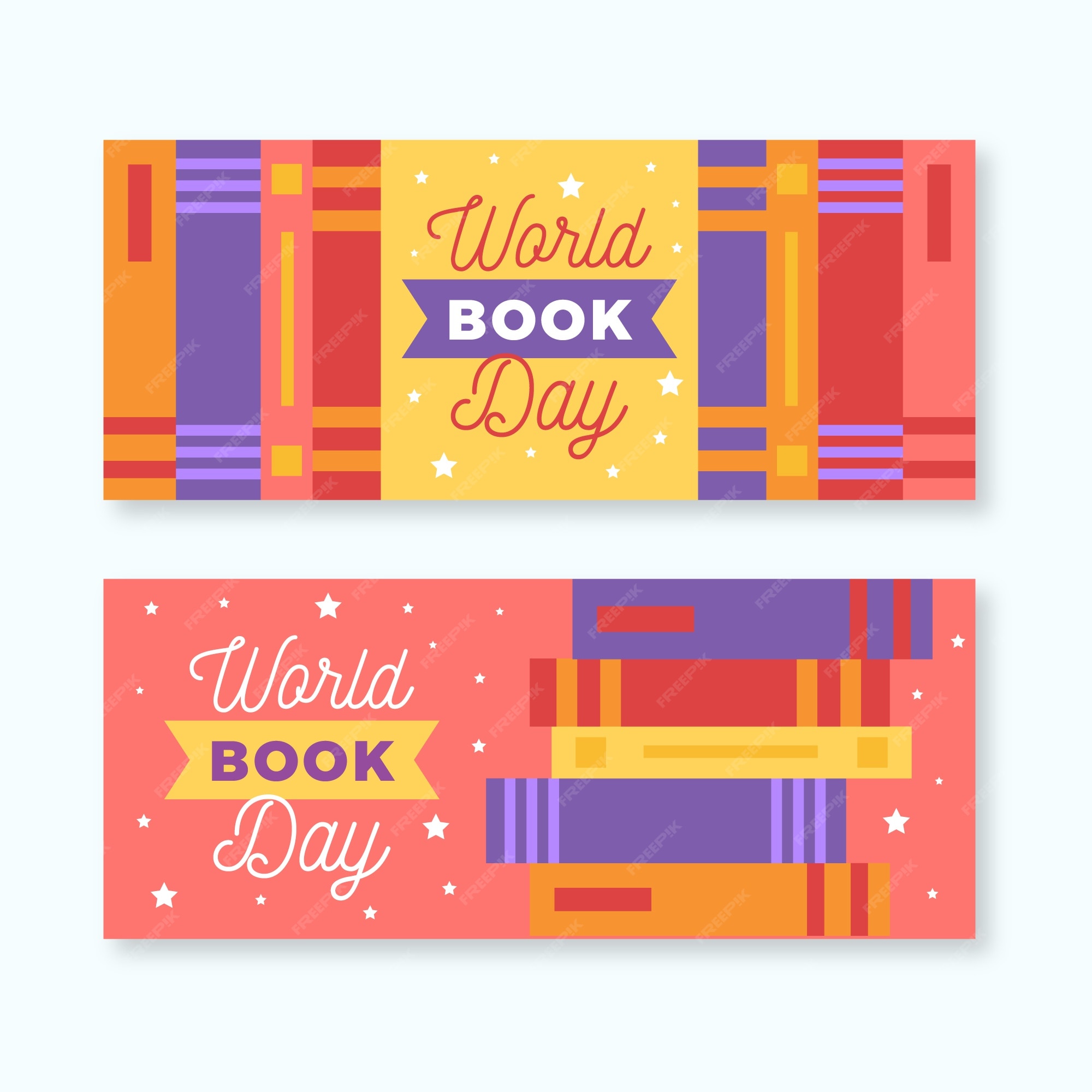 Free Vector | Happy world book day piles of books banners