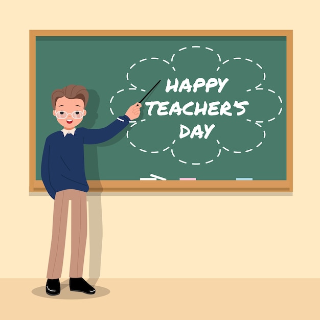 Premium Vector | Happy world teacher's day. male teacher in a class ...