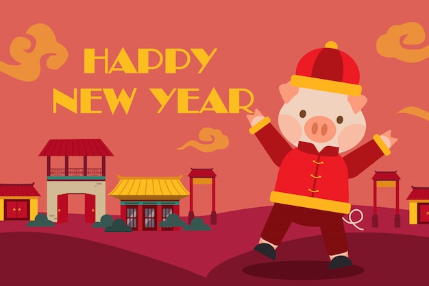Happy the year of the pig | Premium Vector