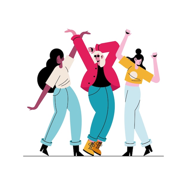 Premium Vector | Happy young girls dancing characters illustration