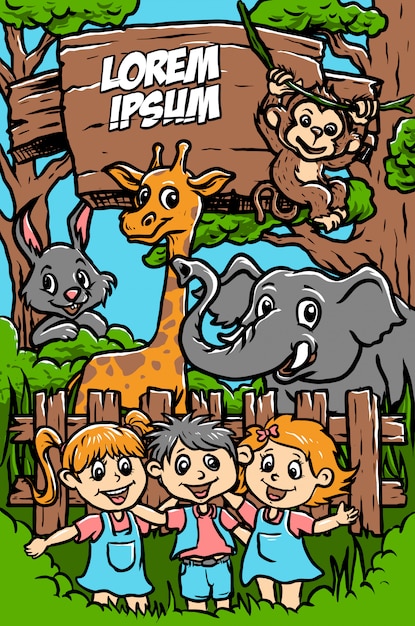 ハッピー動物園イラスト プレミアムベクター