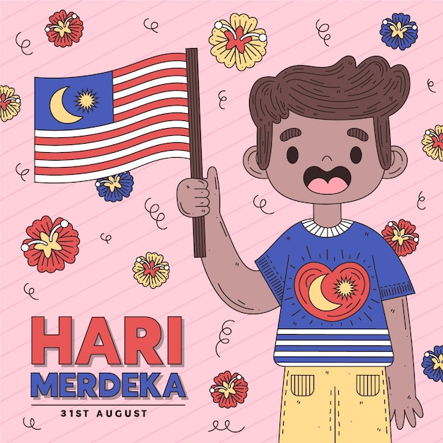 Premium Vector | Hari merdeka with person holding flag