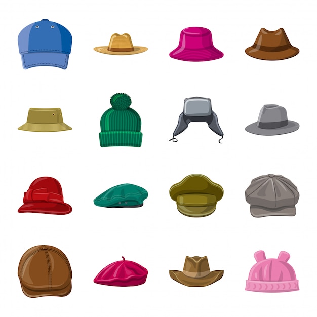 Premium Vector | Hat cartoon icon set, fashion hat