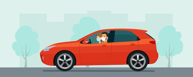 Premium Vector | Hatchback car with a young man and woman in a medical ...