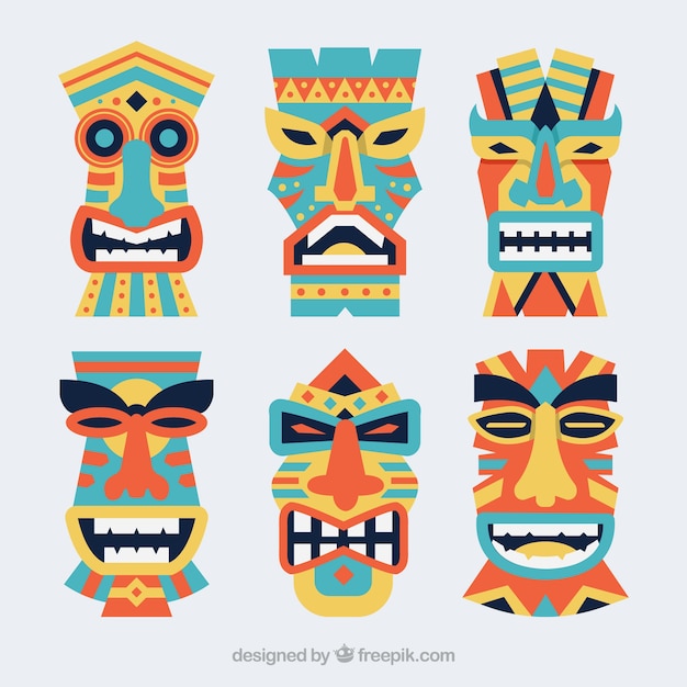 Free Vector | Hawaiian pack of flat tribal masks