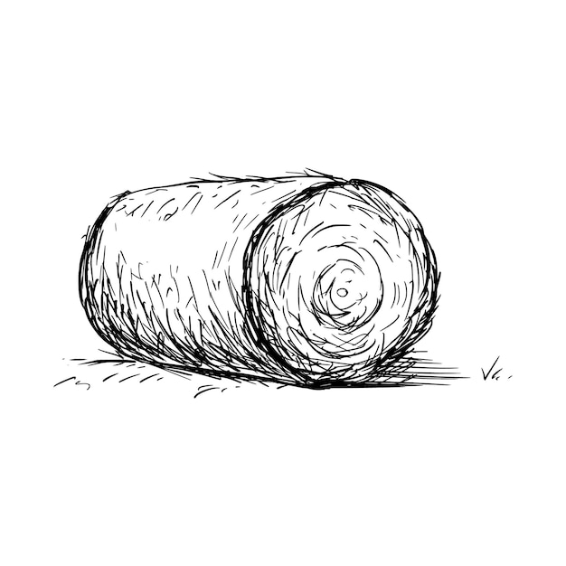 Premium Vector Hay bale farm drawing sketch. hand drawn haystack