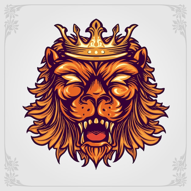 Premium Vector | Head crown lion logo with ornaments